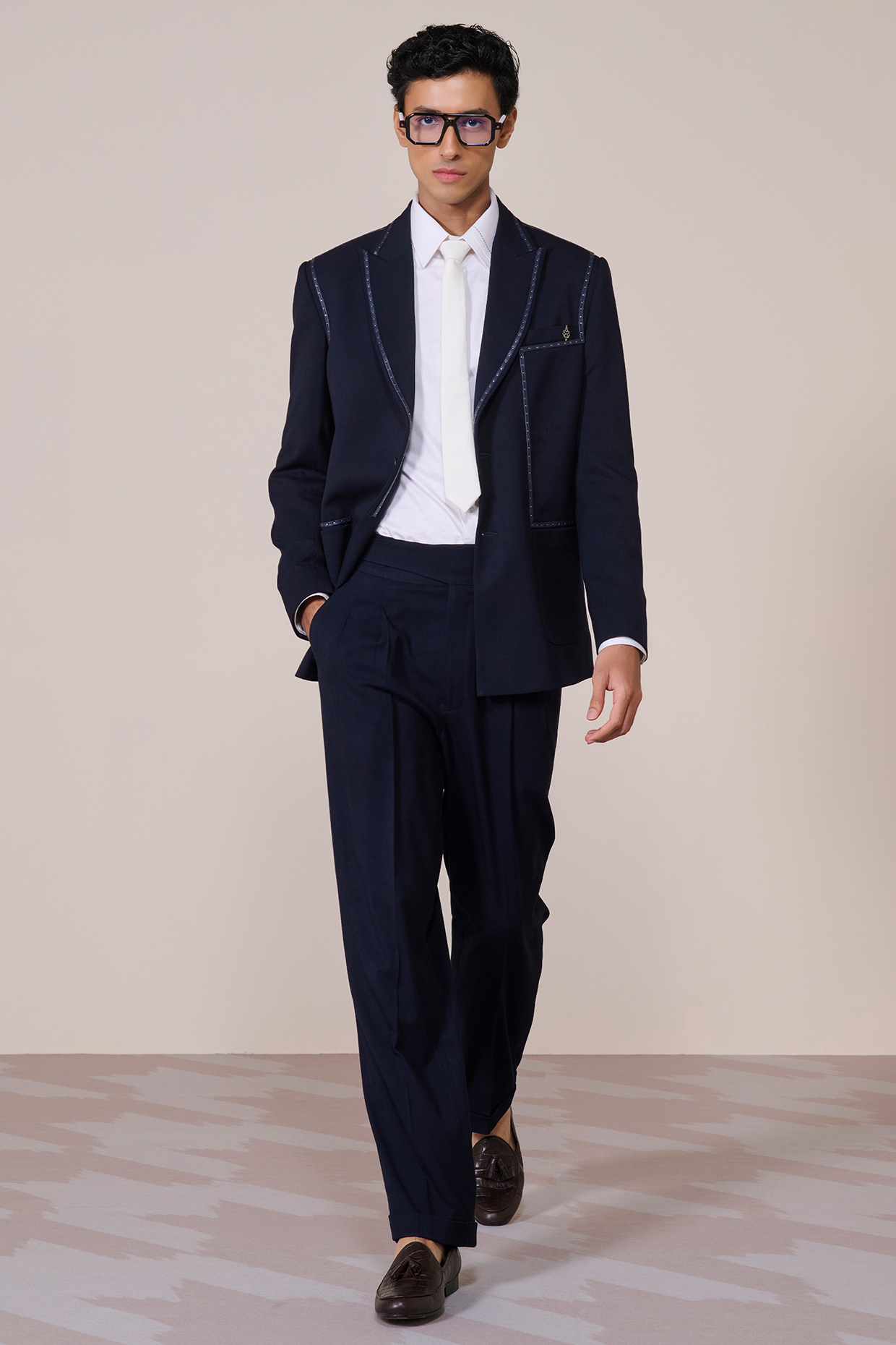 Navy Rayon Brushed Suiting Blend Blazer by S&N by Shantnu Nikhil Men