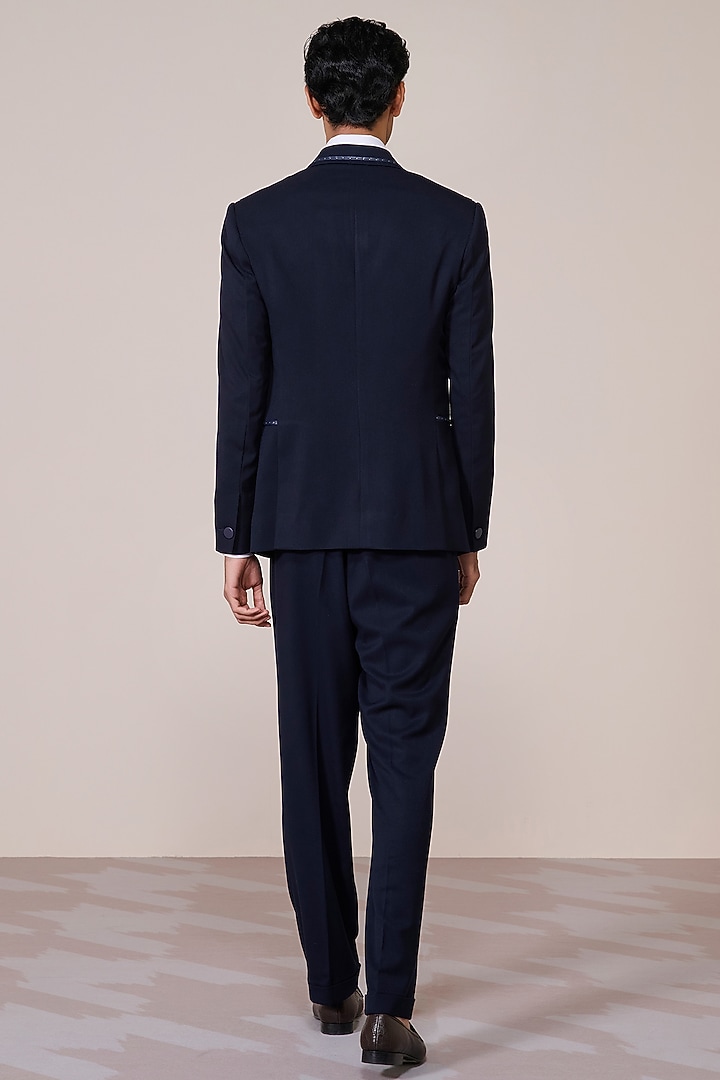 Navy Rayon Brushed Suiting Blend Blazer by S&N by Shantnu Nikhil Men at Pernia's Pop Up Shop