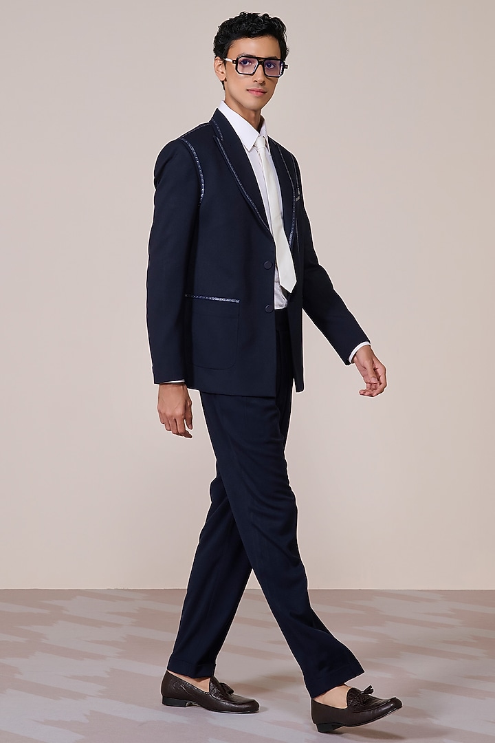 Navy Rayon Brushed Suiting Blend Blazer by S&N by Shantnu Nikhil Men at Pernia's Pop Up Shop