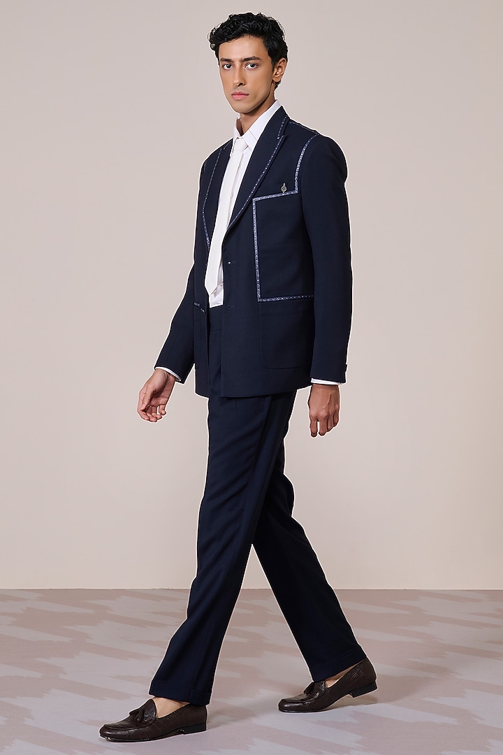 Navy Rayon Brushed Suiting Blend Blazer by S&N by Shantnu Nikhil Men at Pernia's Pop Up Shop
