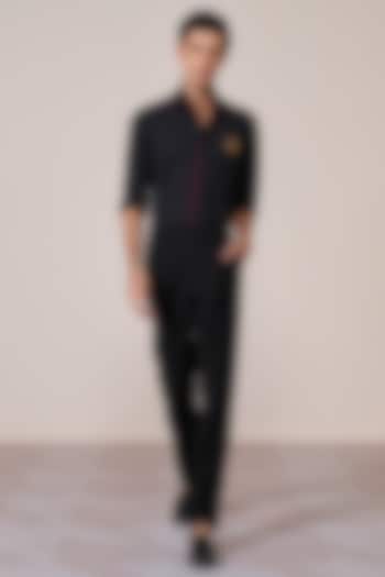 Black Brushed Suiting Blend Wedding Shirt by S&N by Shantnu Nikhil Men at Pernia's Pop Up Shop