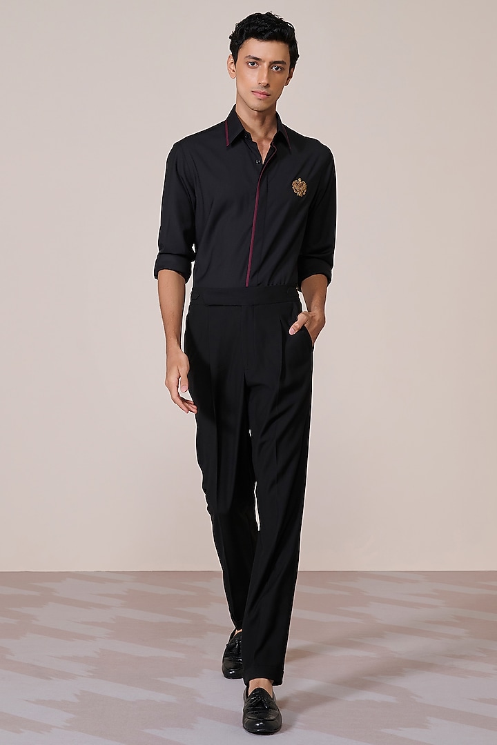 Black Brushed Suiting Blend Wedding Shirt by S&N by Shantnu Nikhil Men at Pernia's Pop Up Shop