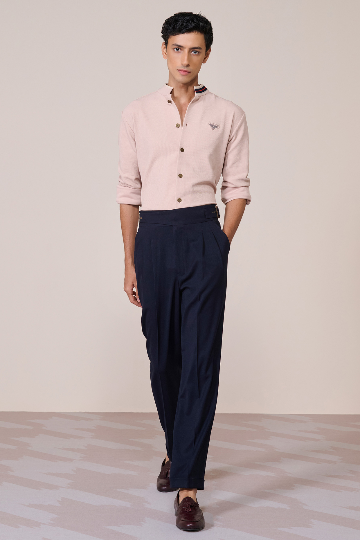 Beige Knitted Suiting Blend Shirt by S&N by Shantnu Nikhil Men