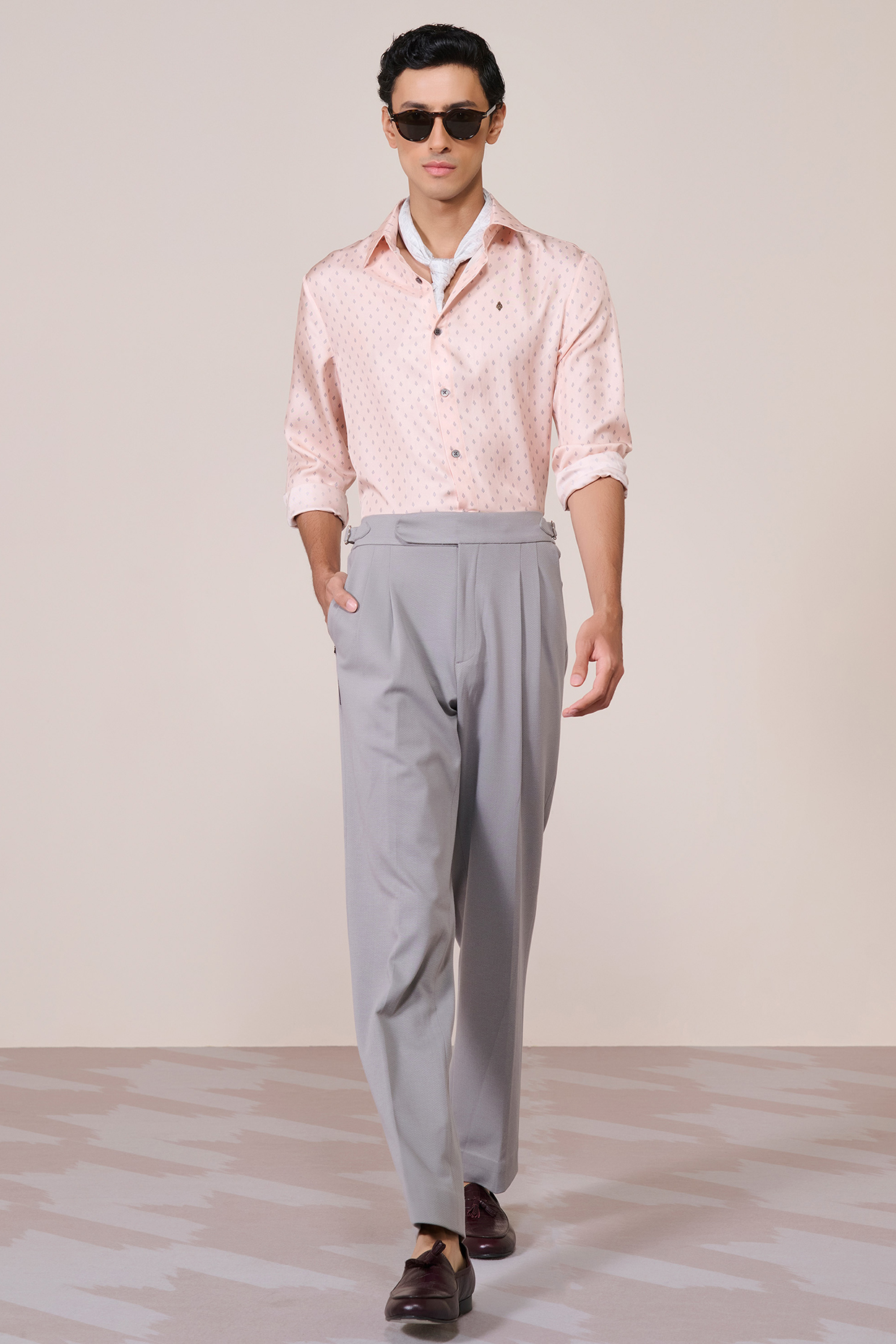 Pink Silk Twill Printed Shirt by S&N by Shantnu Nikhil Men