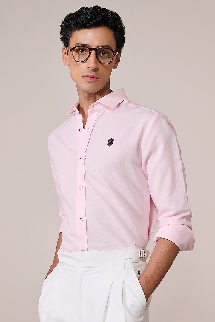 Pink Cotton Linen Blend Party Wear Shirt by S&N by Shantnu Nikhil Men at Pernia's Pop Up Shop