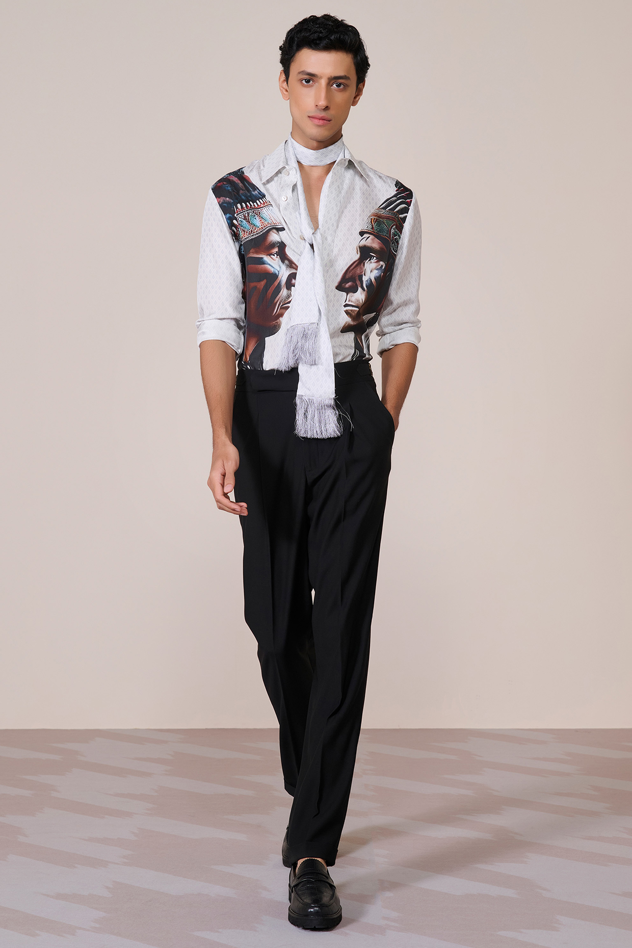 Off-White Silk Twill Printed Shirt by S&N by Shantnu Nikhil Men