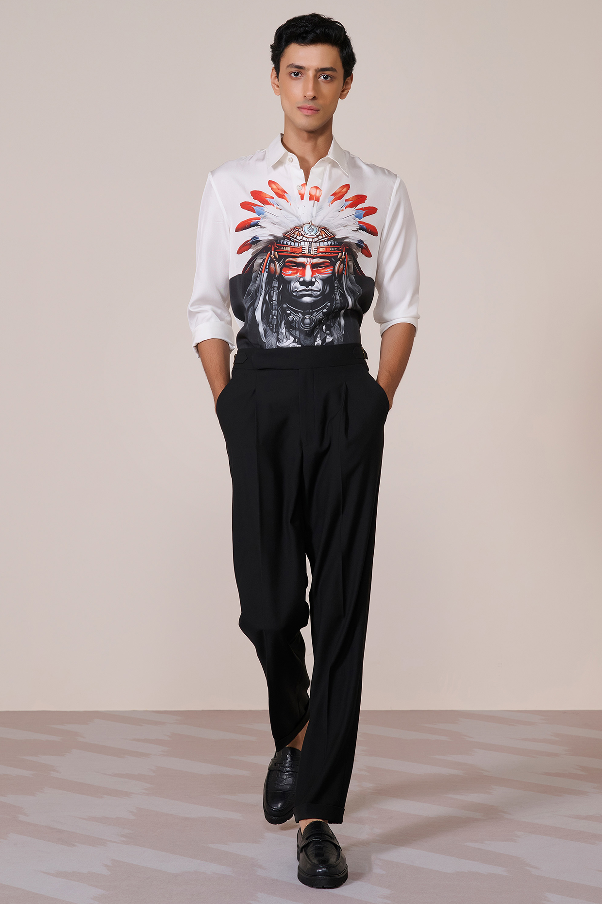 Off-White Silk Twill Printed Shirt by S&N by Shantnu Nikhil Men