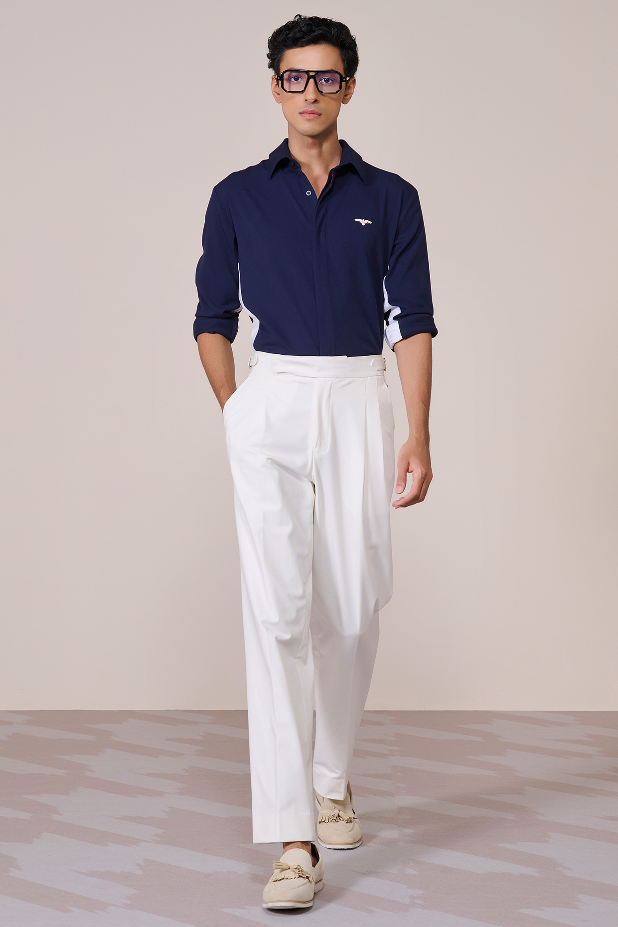 Navy Brushed Rayon Suiting Blend Shirt by S&N by Shantnu Nikhil Men