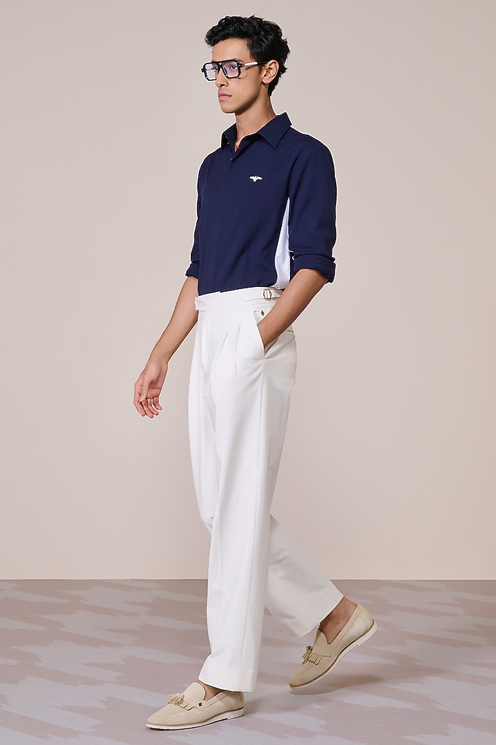 Navy Brushed Rayon Suiting Blend Wedding Shirt by S&N by Shantnu Nikhil Men at Pernia's Pop Up Shop