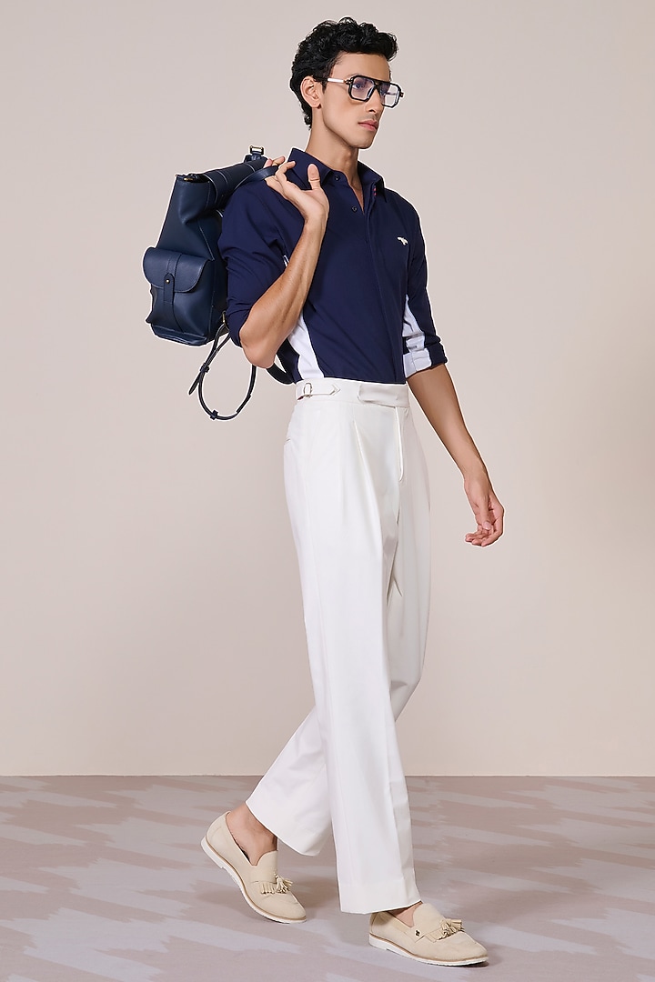 Navy Brushed Rayon Suiting Blend Wedding Shirt by S&N by Shantnu Nikhil Men at Pernia's Pop Up Shop