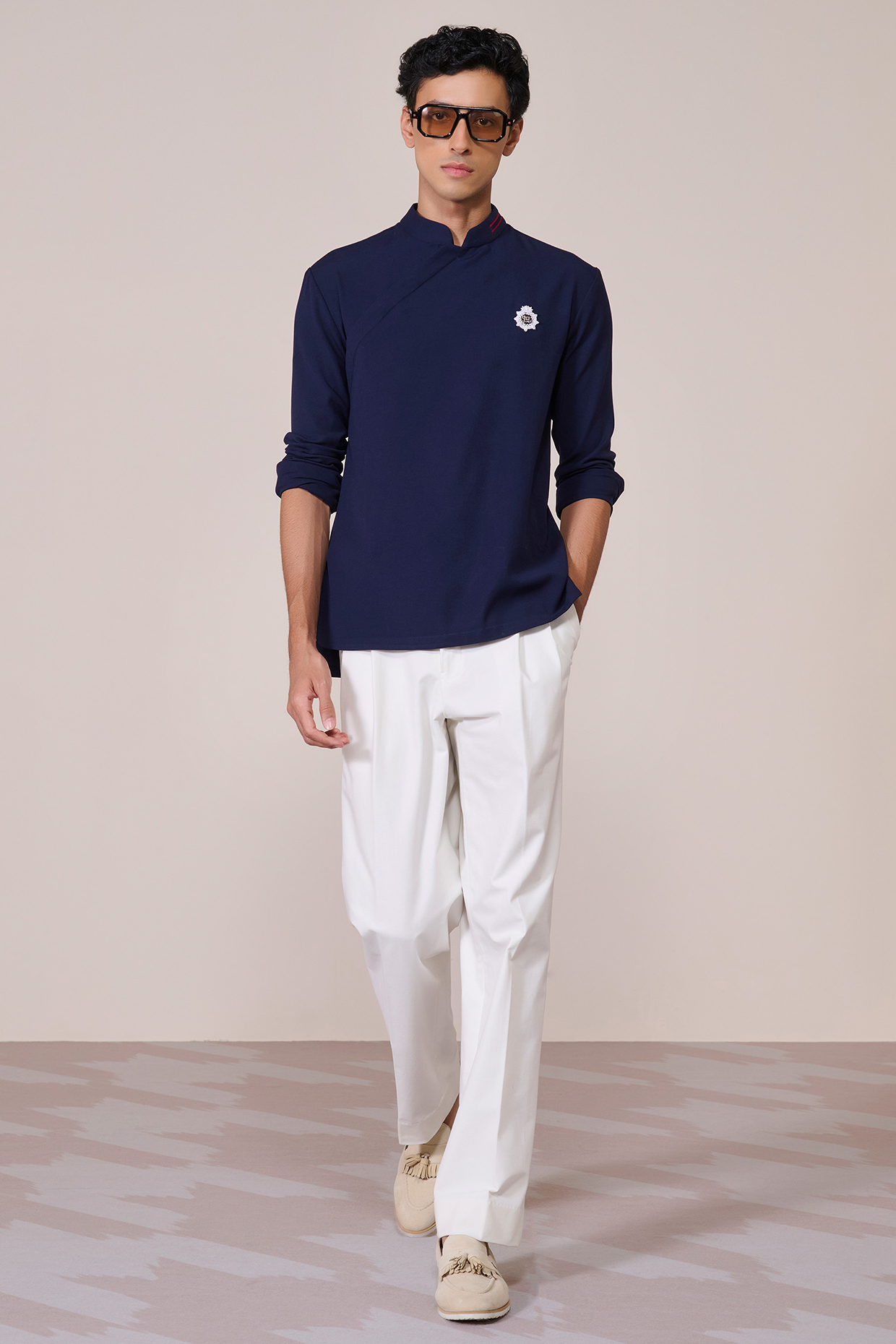 Navy Rayon Suiting Blend Shirt by S&N by Shantnu Nikhil Men
