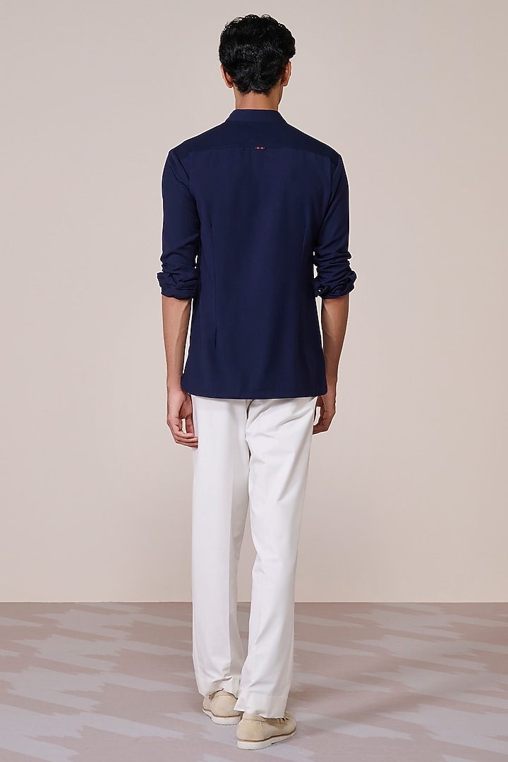 Navy Rayon Suiting Blend Wedding Shirt by S&N by Shantnu Nikhil Men at Pernia's Pop Up Shop