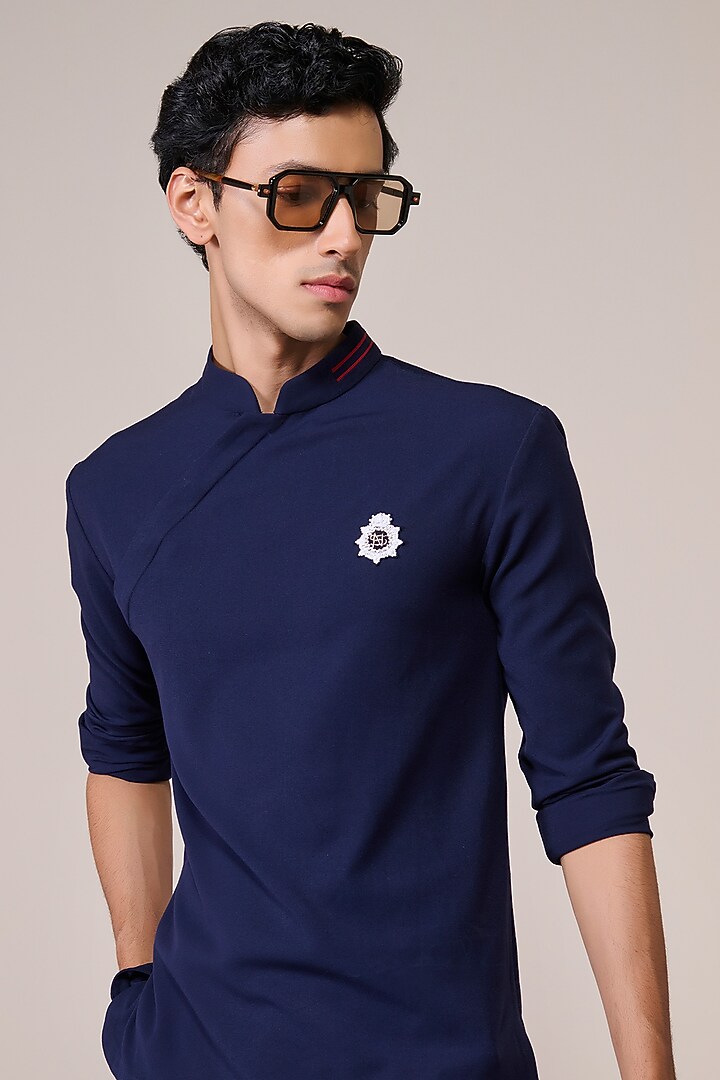 Navy Rayon Suiting Blend Wedding Shirt by S&N by Shantnu Nikhil Men at Pernia's Pop Up Shop