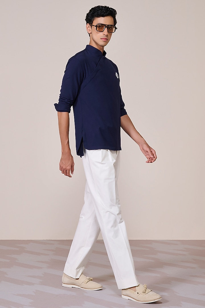 Navy Rayon Suiting Blend Wedding Shirt by S&N by Shantnu Nikhil Men at Pernia's Pop Up Shop