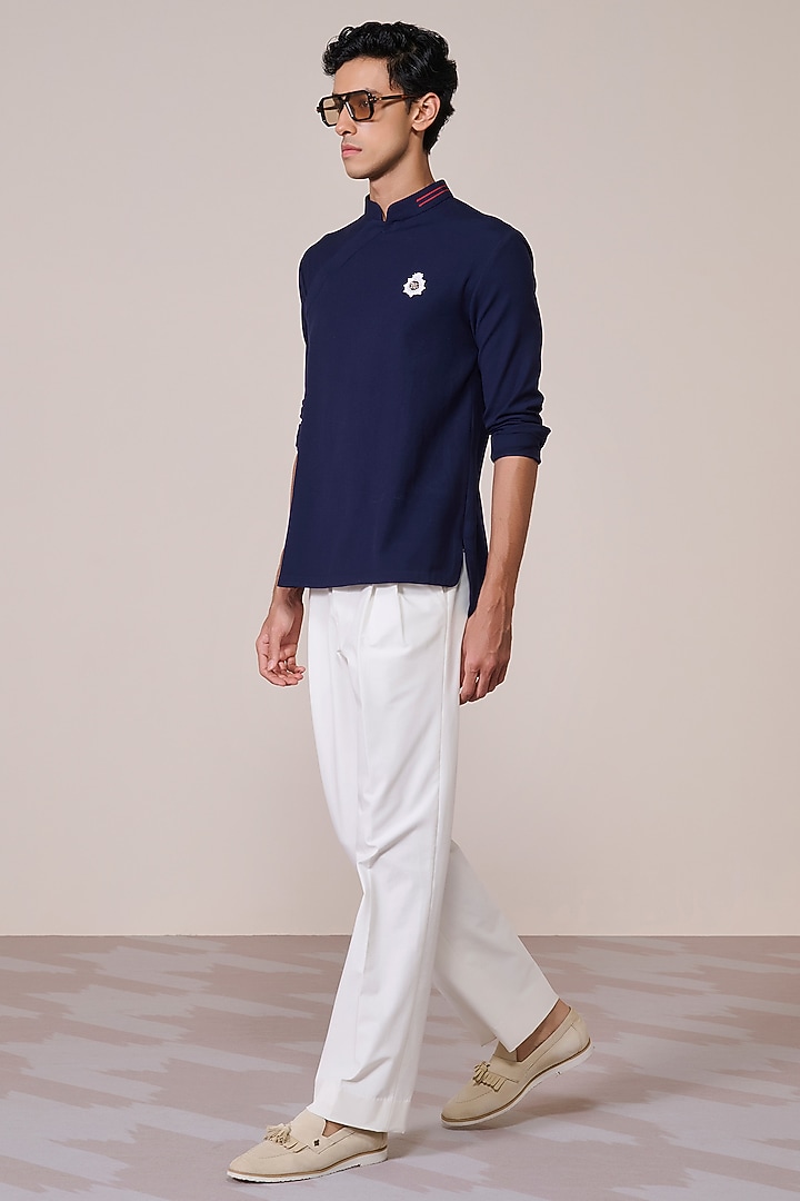 Navy Rayon Suiting Blend Wedding Shirt by S&N by Shantnu Nikhil Men at Pernia's Pop Up Shop