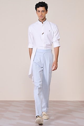 Light Blue Linen Blend Trousers by S&N by Shantnu Nikhil Men