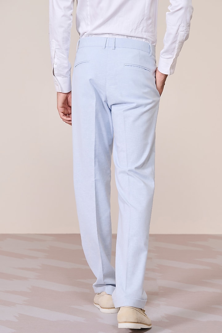 Light Blue Linen Blend Trousers by S&N by Shantnu Nikhil Men at Pernia's Pop Up Shop
