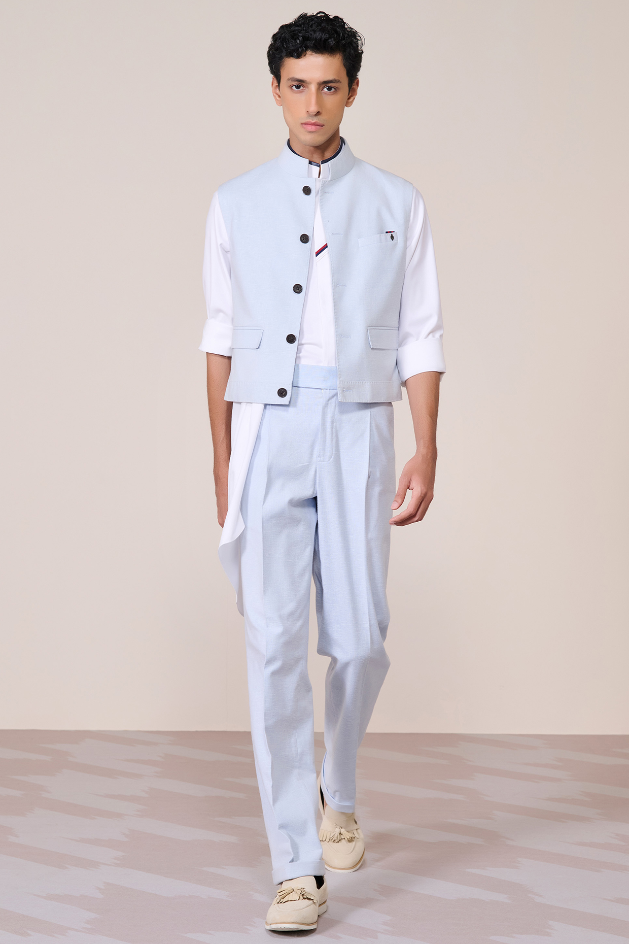 Light Blue Linen Blend Waistcoat by S&N by Shantnu Nikhil Men