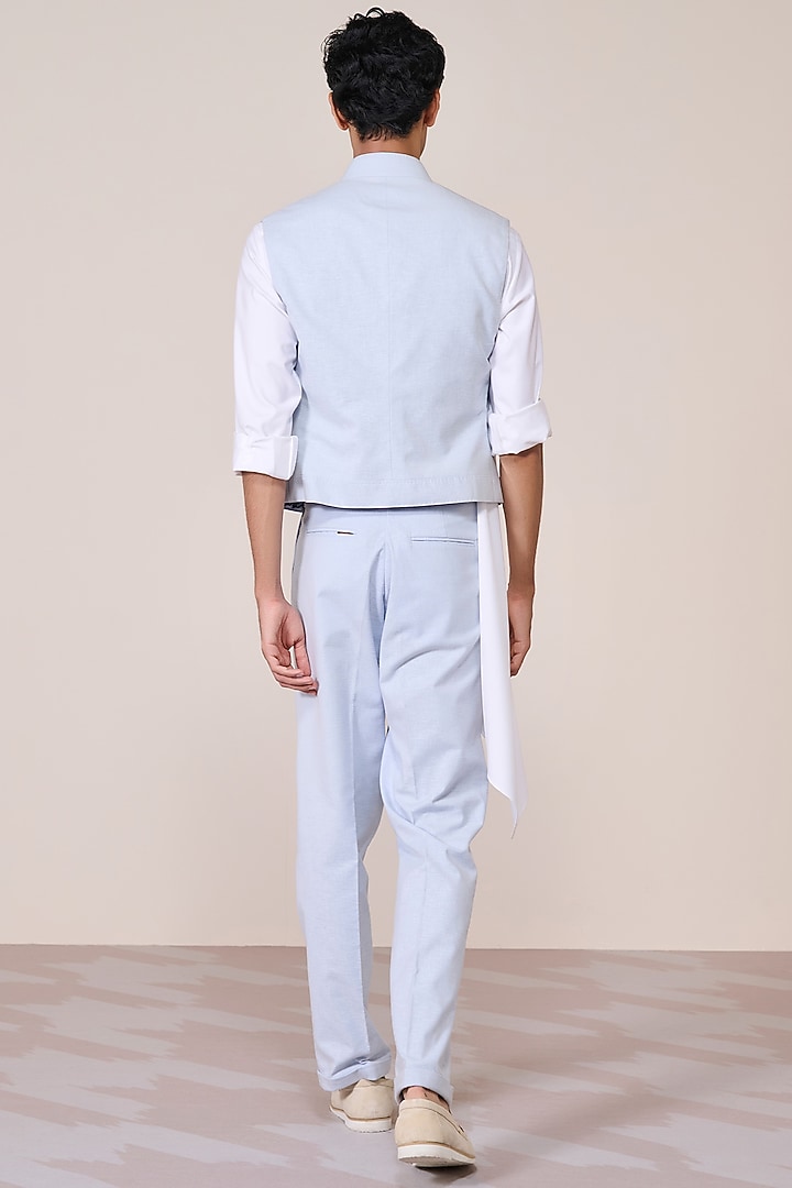 Light Blue Linen Blend Waistcoat by S&N by Shantnu Nikhil Men at Pernia's Pop Up Shop