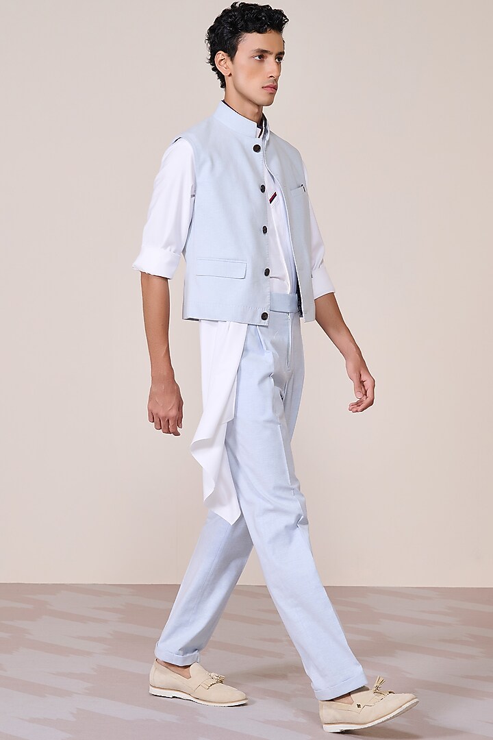 Light Blue Linen Blend Waistcoat by S&N by Shantnu Nikhil Men at Pernia's Pop Up Shop