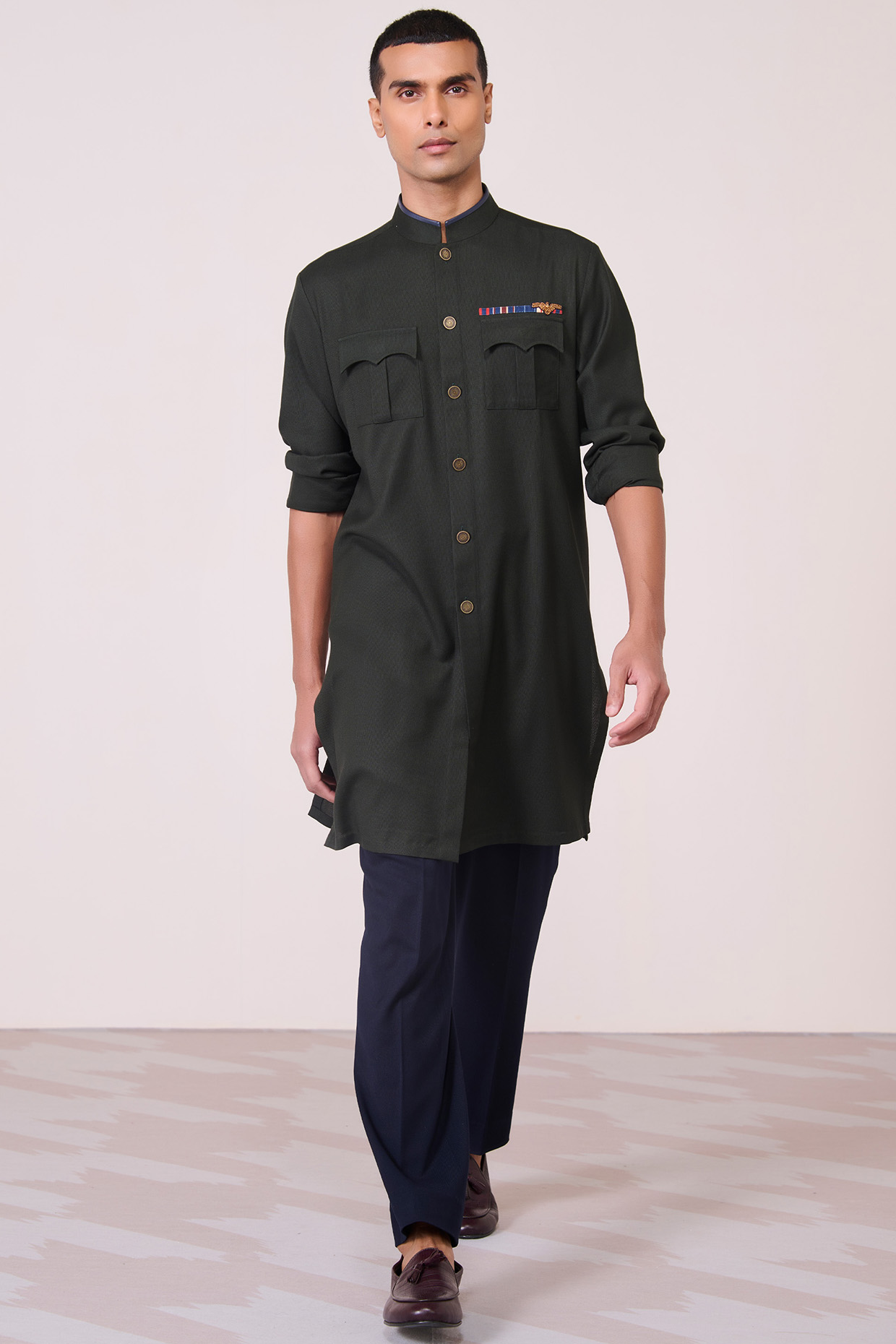 Military Green Tencel Rayon Spandex Kurta by S&N by Shantnu Nikhil Men