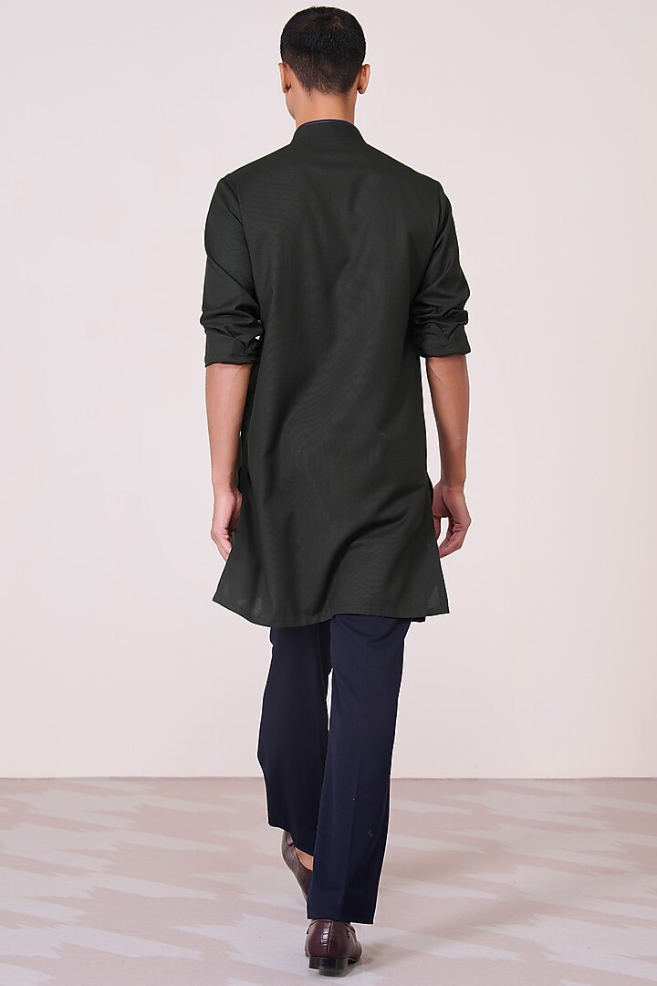 Military Green Tencel Rayon Spandex Kurta by S&N by Shantnu Nikhil Men at Pernia's Pop Up Shop
