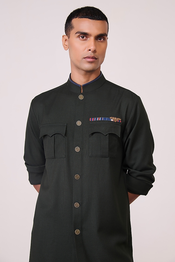 Military Green Tencel Rayon Spandex Kurta by S&N by Shantnu Nikhil Men at Pernia's Pop Up Shop