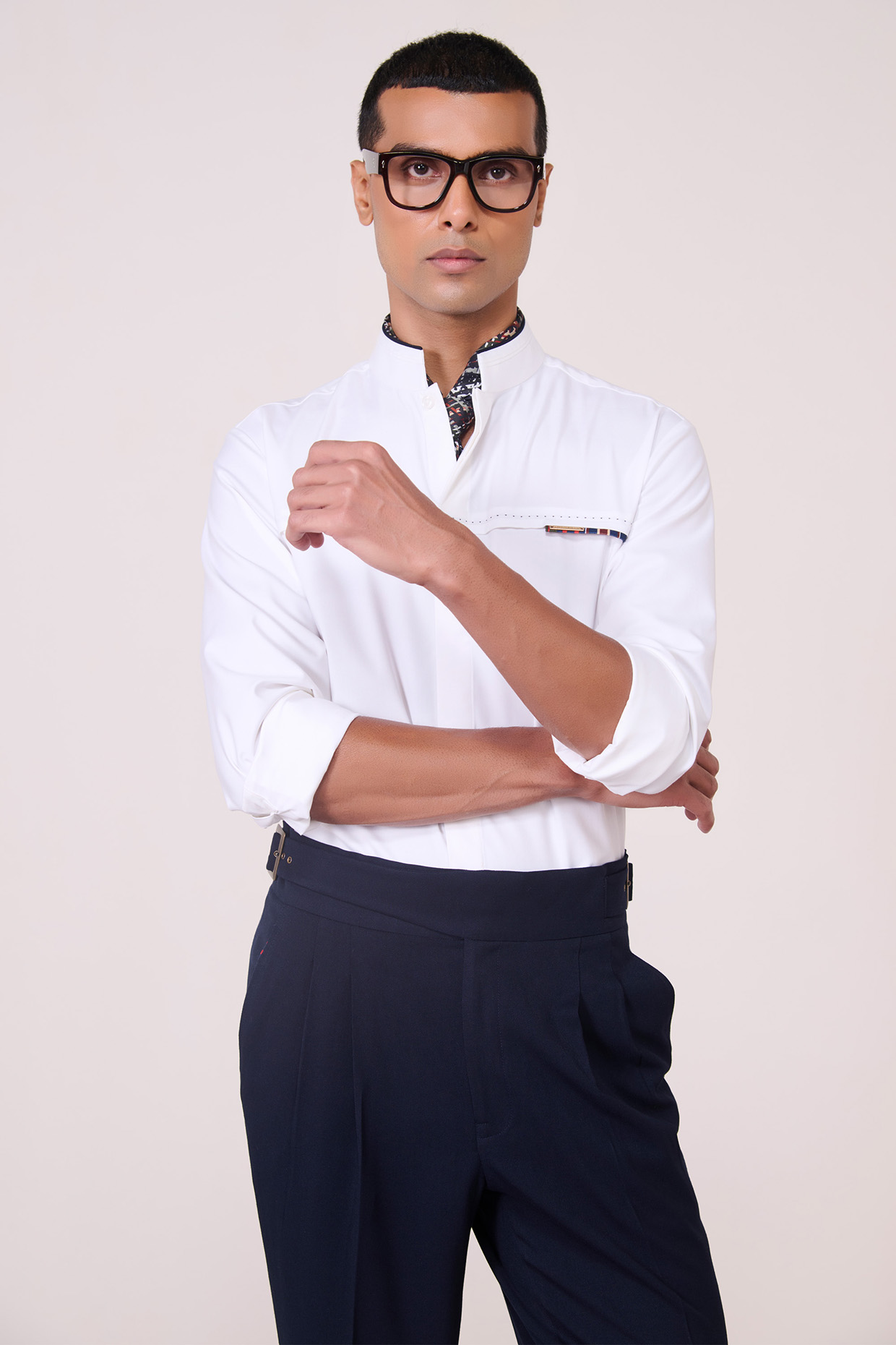 Off-White Tencel Rayon Spandex Shirt by S&N by Shantnu Nikhil Men