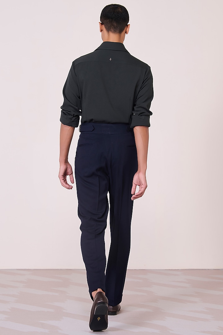 Military Green & Navy Color-Block Tencel Rayon Spandex Wedding Shirt by S&N by Shantnu Nikhil Men at Pernia's Pop Up Shop