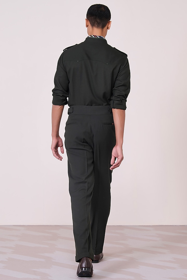 Military Green Tencel Rayon Spandex Wedding Shirt by S&N by Shantnu Nikhil Men at Pernia's Pop Up Shop