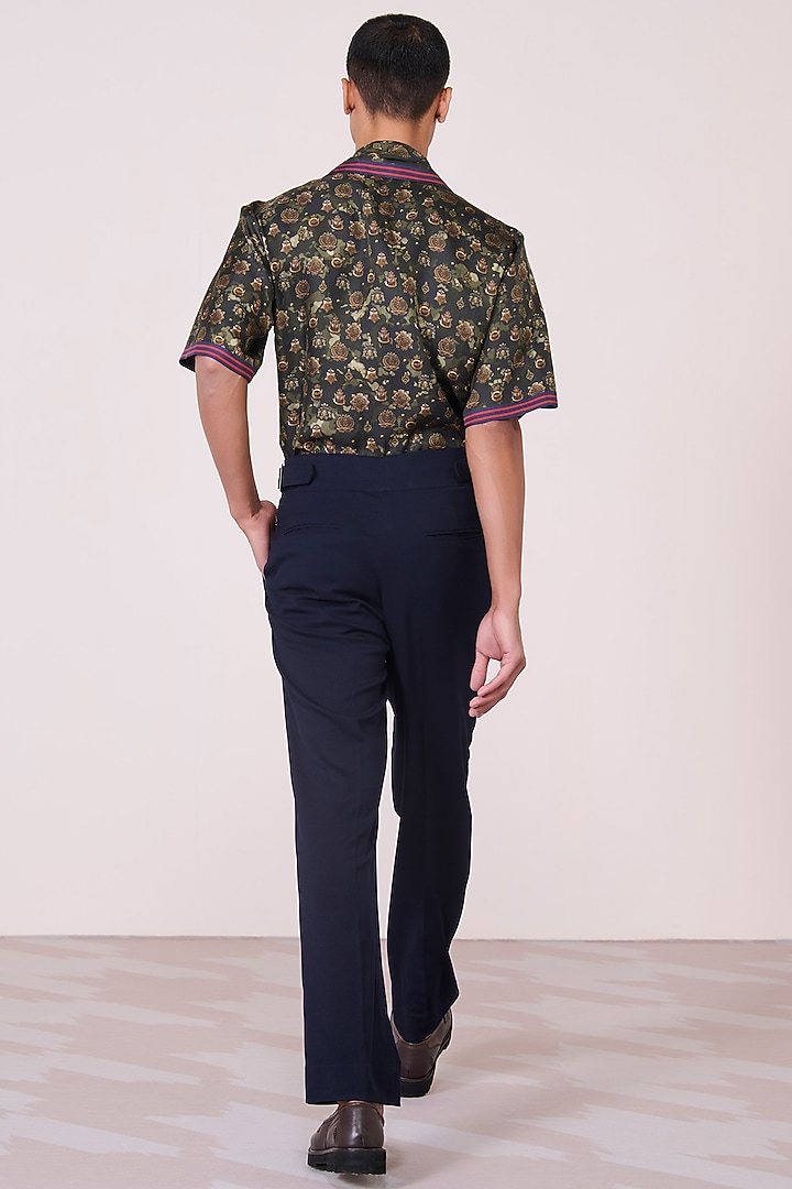 Military Green Silk Twill Printed Wedding Shirt by S&N by Shantnu Nikhil Men at Pernia's Pop Up Shop