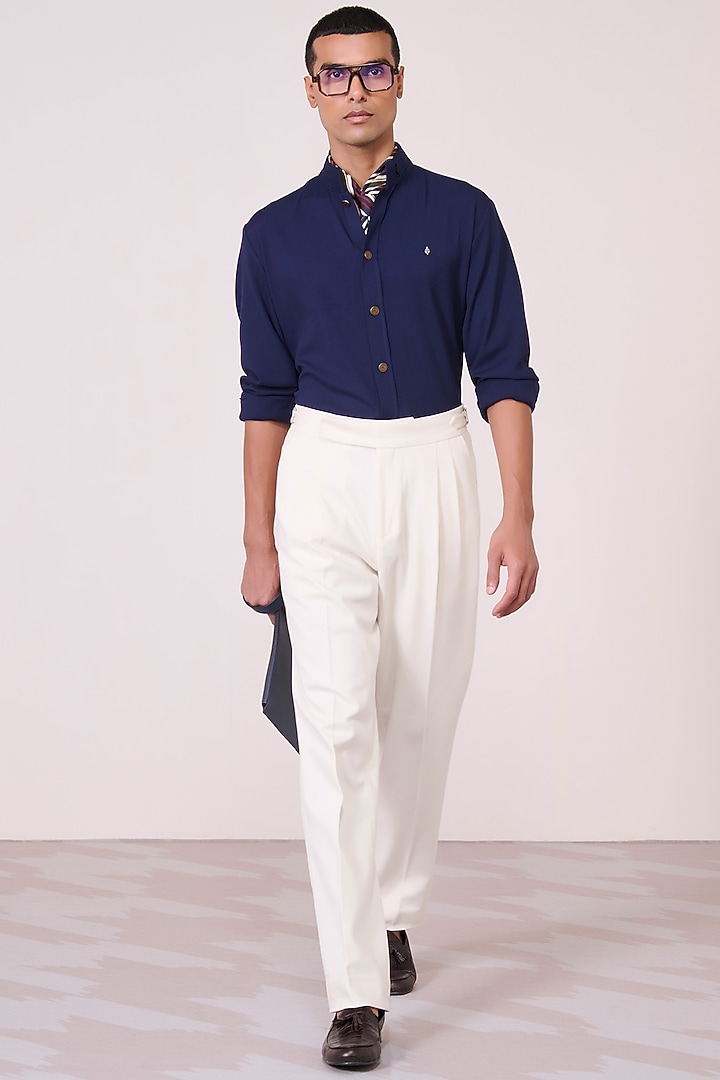 Navy Tencel Rayon Spandex Wedding Shirt by S&N by Shantnu Nikhil Men at Pernia's Pop Up Shop