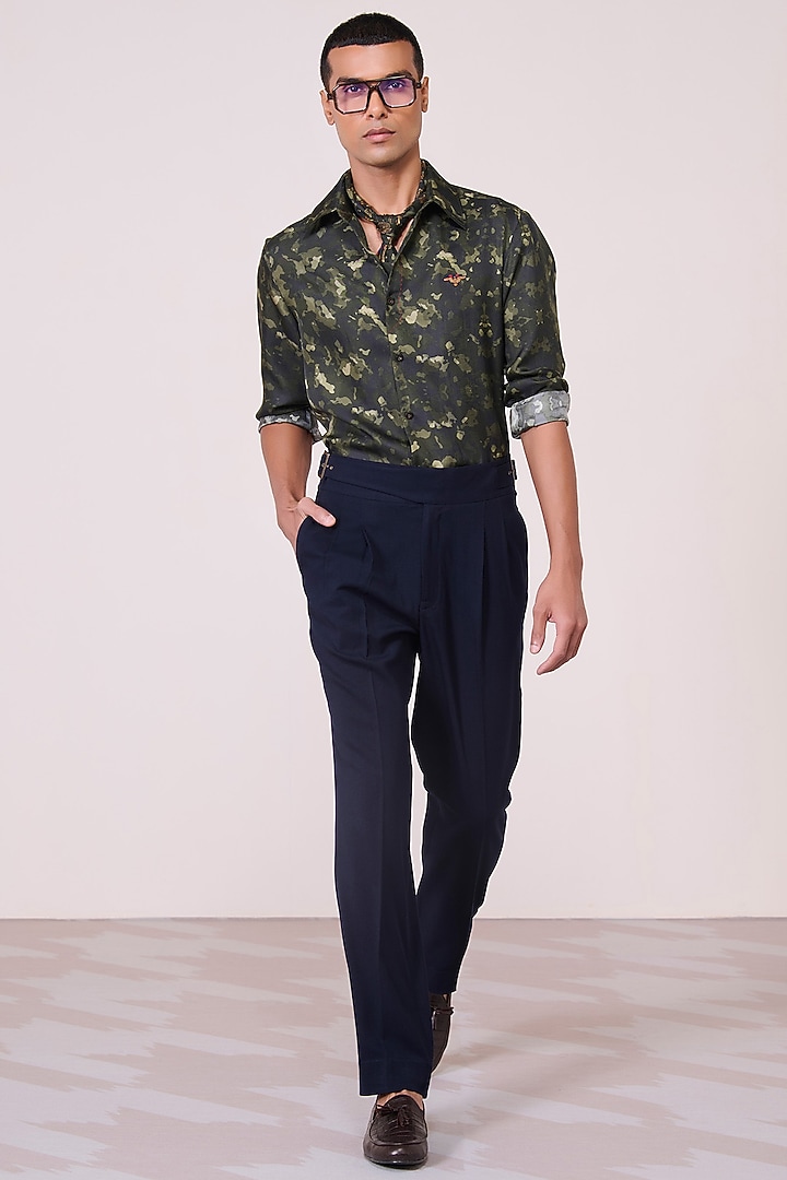 Camo Green Silk Twill Printed Wedding Shirt by S&N by Shantnu Nikhil Men at Pernia's Pop Up Shop