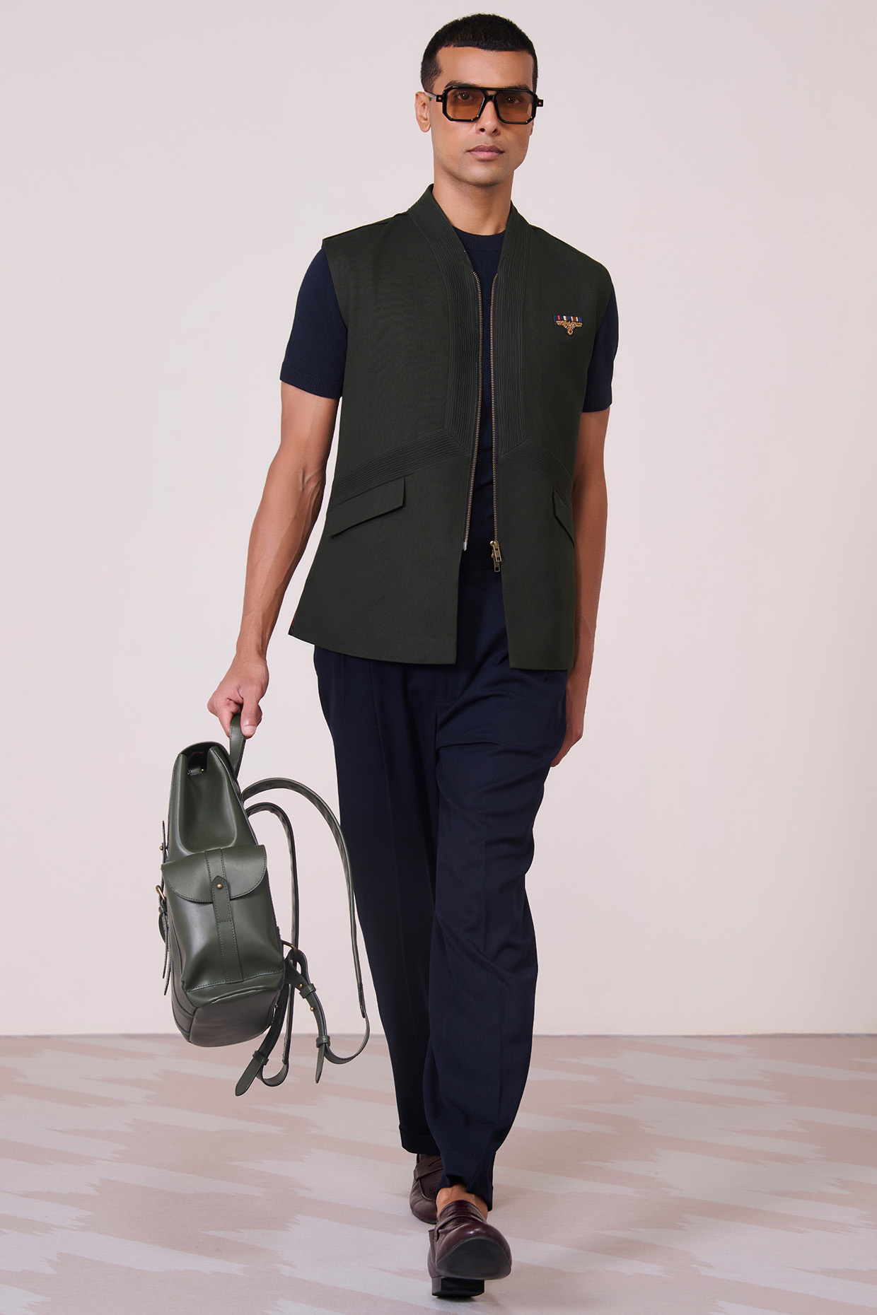Olive Tencel Rayon Spandex Machine Embroidered Waistcoat by S&N by Shantnu Nikhil Men
