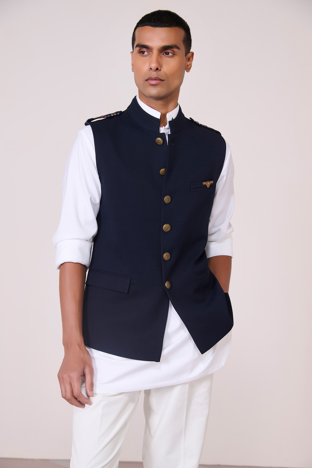 Navy Tencel Rayon Spandex Waistcoat by S&N by Shantnu Nikhil Men