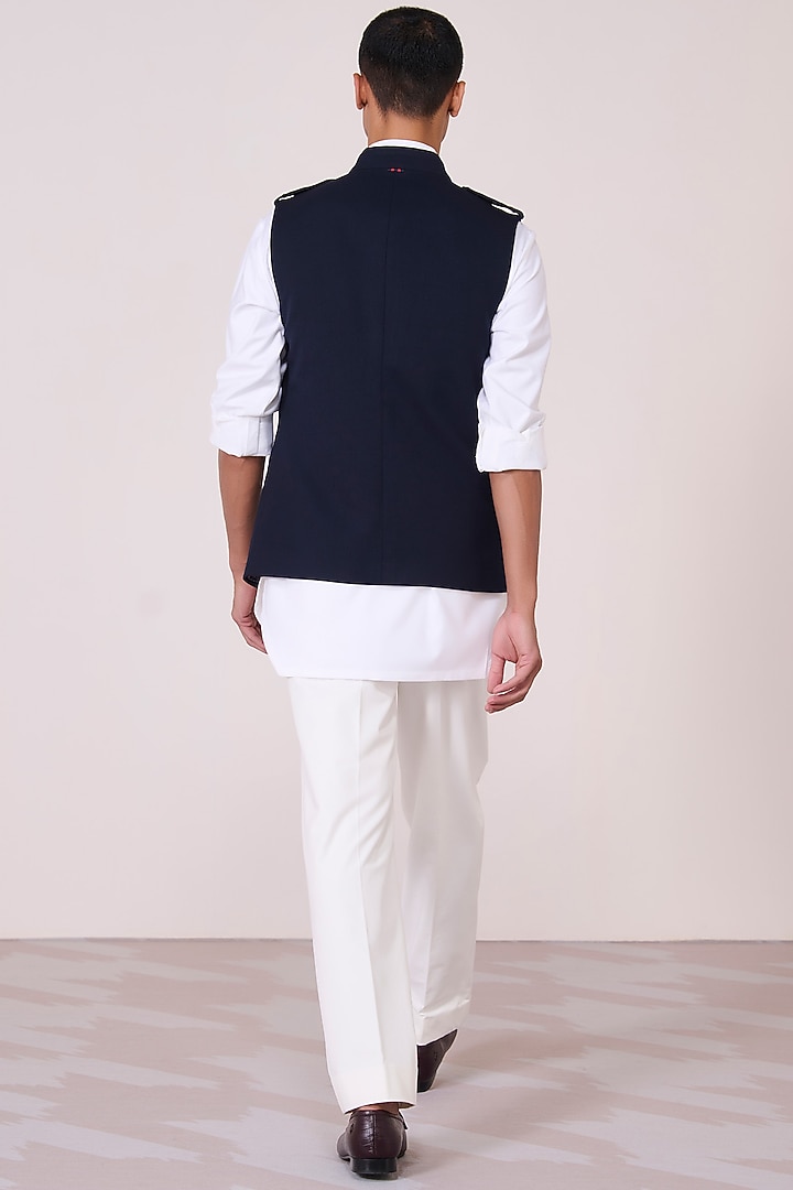 Navy Tencel Rayon Spandex Waistcoat by S&N by Shantnu Nikhil Men at Pernia's Pop Up Shop