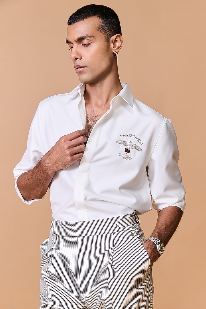 Off-White Terylene Viscose Lycra Wedding Shirt by S&N by Shantnu Nikhil Men at Pernia's Pop Up Shop