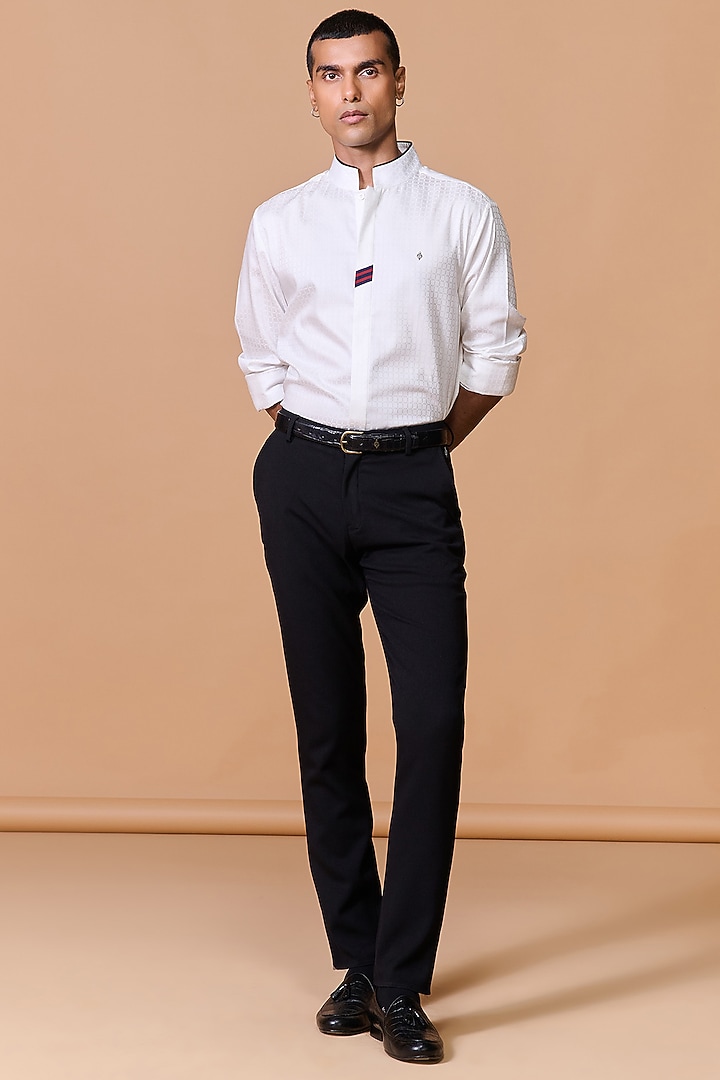 Black Poly Blend Viscose Lycra Trousers by S&N by Shantnu Nikhil Men at Pernia's Pop Up Shop