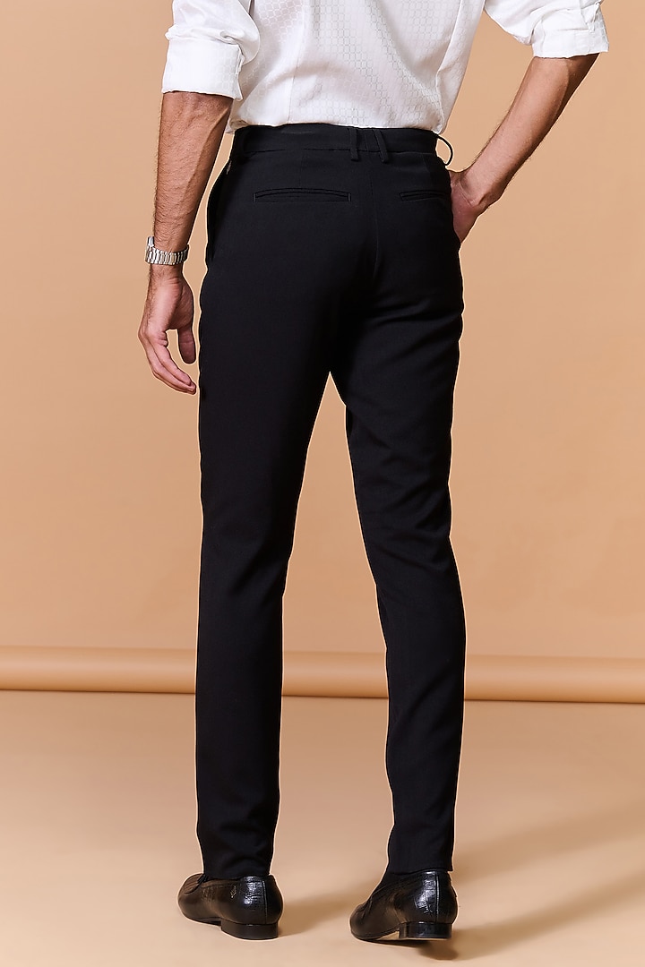 Black Poly Blend Viscose Lycra Trousers by S&N by Shantnu Nikhil Men at Pernia's Pop Up Shop