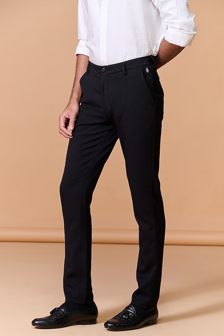 Black Poly Blend Viscose Lycra Trousers by S&N by Shantnu Nikhil Men at Pernia's Pop Up Shop
