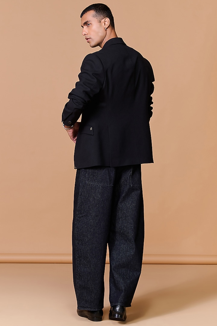Black Poly Blend Viscose Lycra Rivet Blazer by S&N by Shantnu Nikhil Men at Pernia's Pop Up Shop