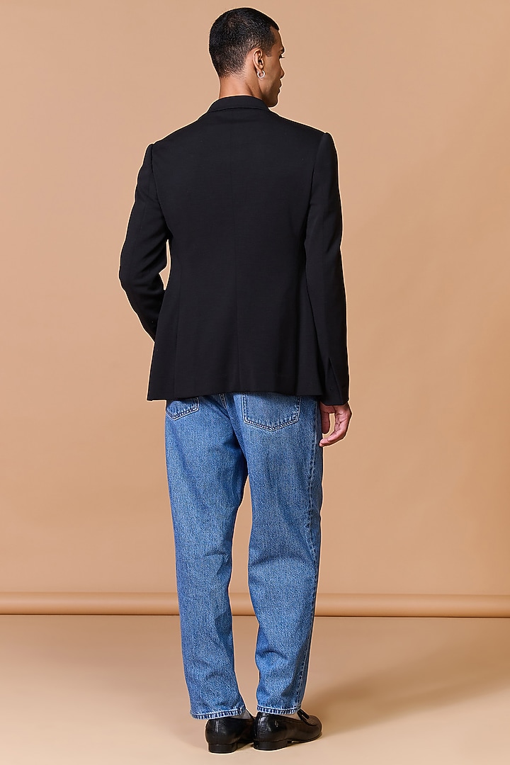 Black Poly Blend Viscose Lycra Blazer by S&N by Shantnu Nikhil Men at Pernia's Pop Up Shop