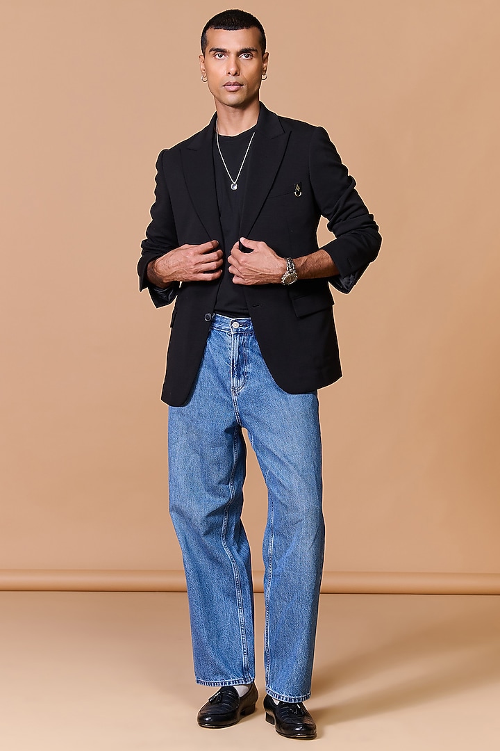 Black Poly Blend Viscose Lycra Blazer by S&N by Shantnu Nikhil Men at Pernia's Pop Up Shop