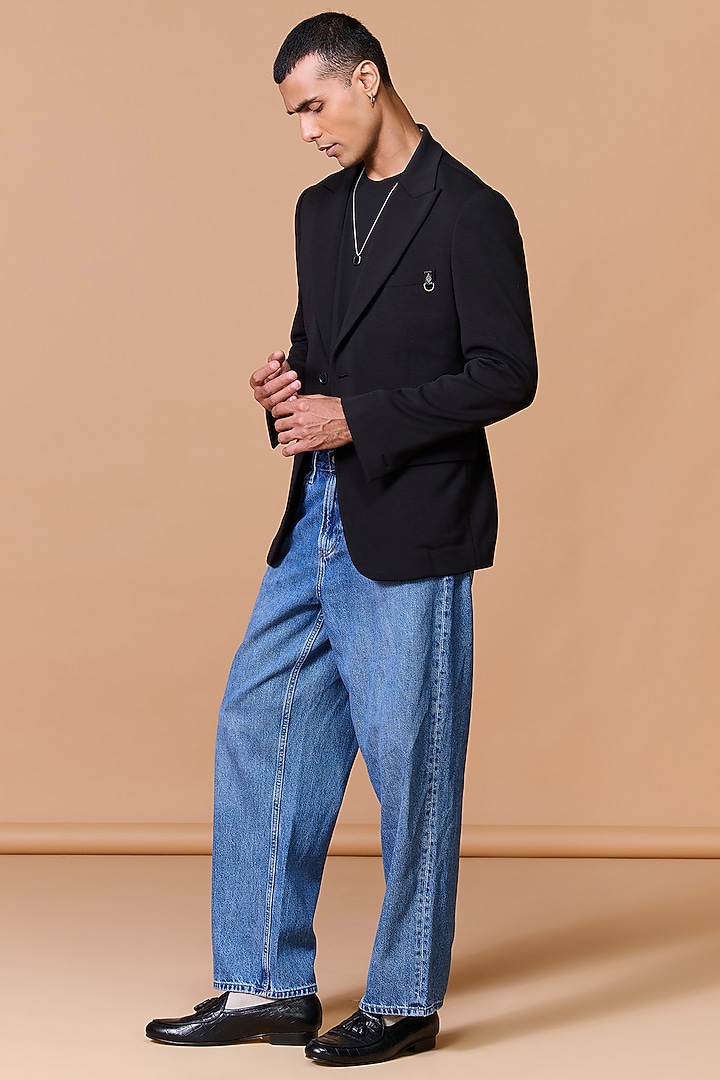 Black Poly Blend Viscose Lycra Blazer by S&N by Shantnu Nikhil Men at Pernia's Pop Up Shop