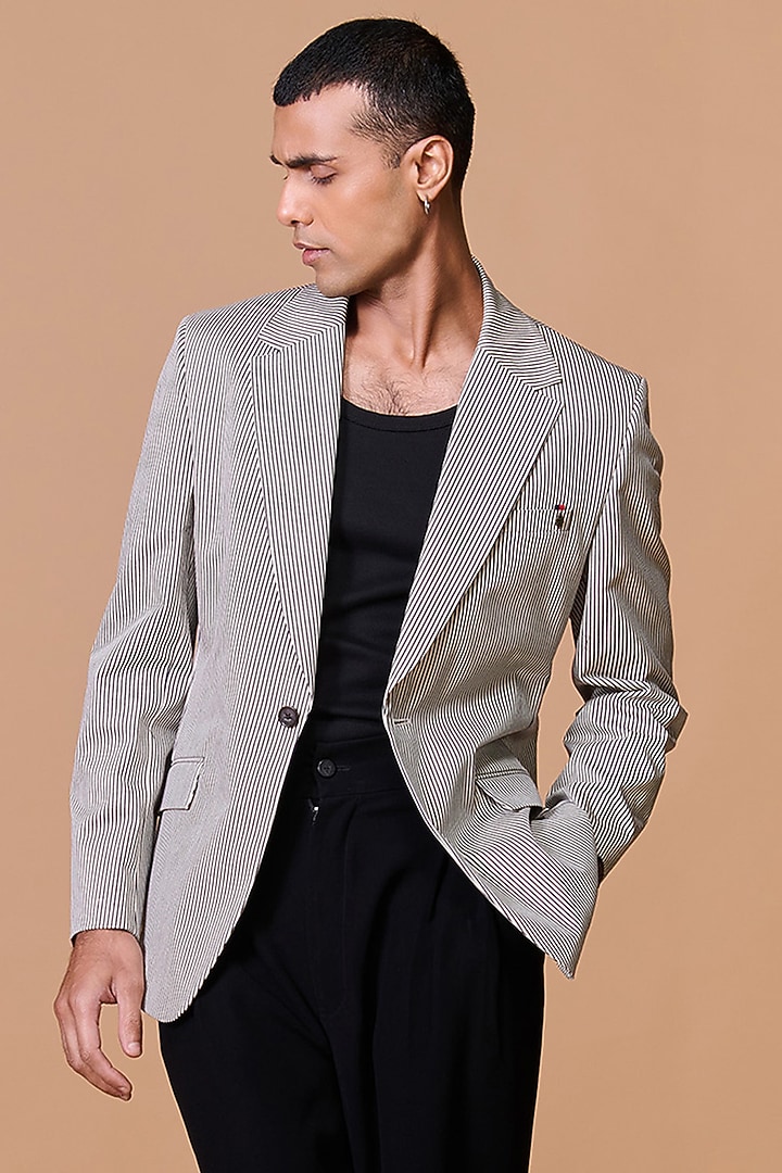 Grey Cotton Poly Blend Blazer by S&N by Shantnu Nikhil Men at Pernia's Pop Up Shop