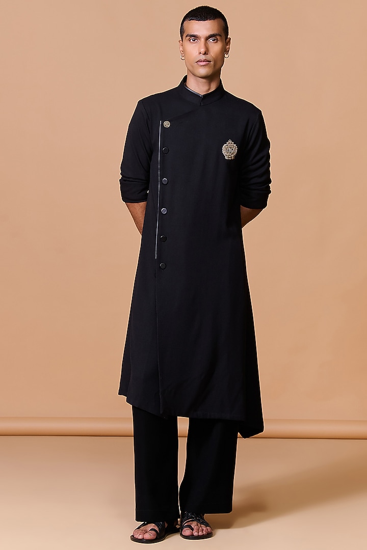 Black Terylene Viscose Lycra Kurta by S&N by Shantnu Nikhil Men at Pernia's Pop Up Shop
