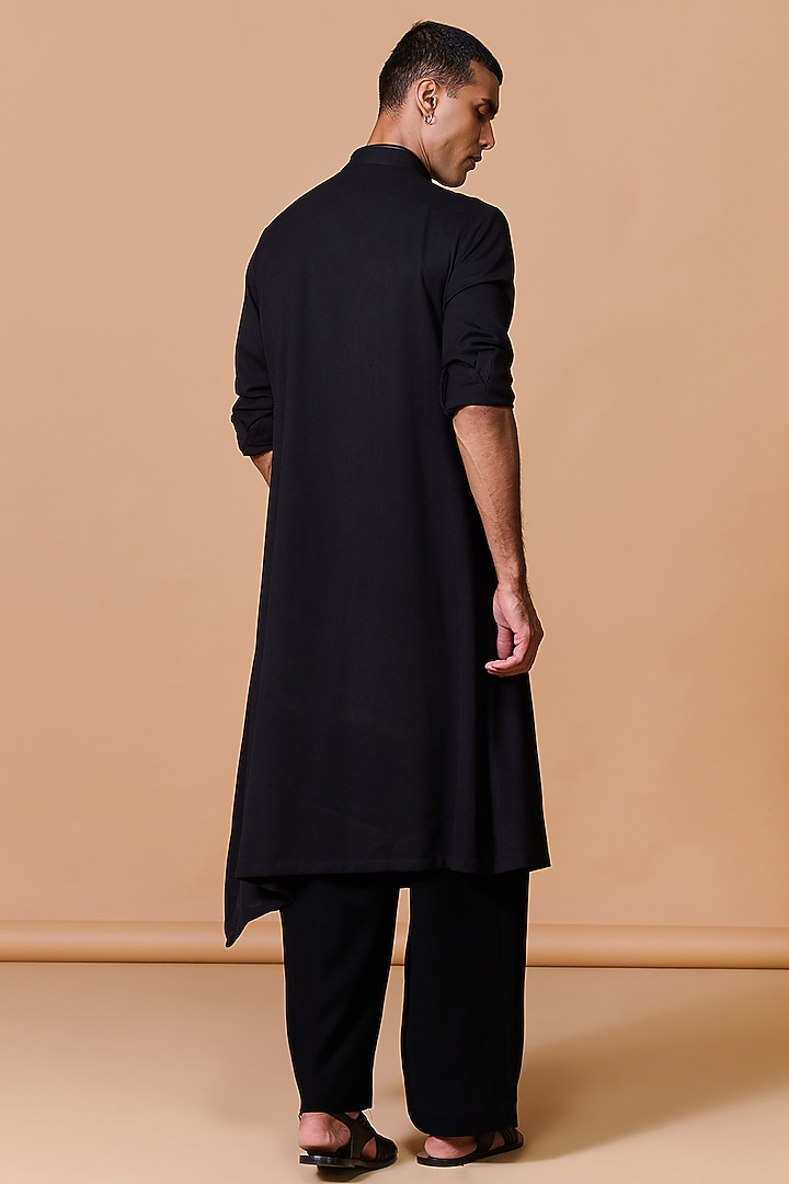 Black Terylene Viscose Lycra Kurta by S&N by Shantnu Nikhil Men at Pernia's Pop Up Shop