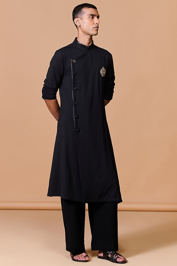 Black Terylene Viscose Lycra Kurta by S&N by Shantnu Nikhil Men at Pernia's Pop Up Shop