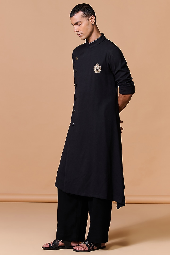 Black Terylene Viscose Lycra Kurta by S&N by Shantnu Nikhil Men at Pernia's Pop Up Shop