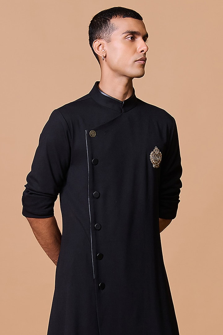 Black Terylene Viscose Lycra Kurta by S&N by Shantnu Nikhil Men at Pernia's Pop Up Shop